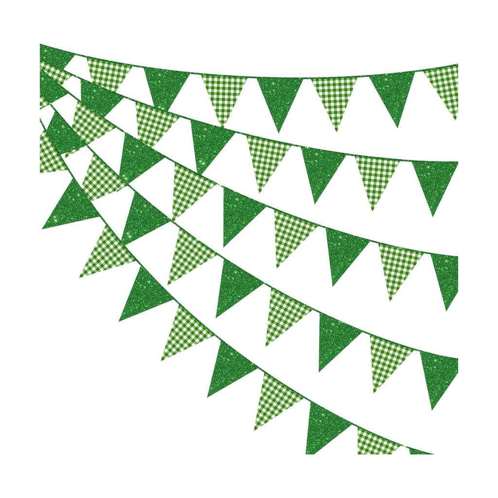Glitter Green Party Pennant Banner Flag Green Buffalo Plaid Hanging Paper Triangle Bunting for Birthday Christmas Holiday Wedding Shower Bridal Shower St Patrick's Day Party Decorations Supplies