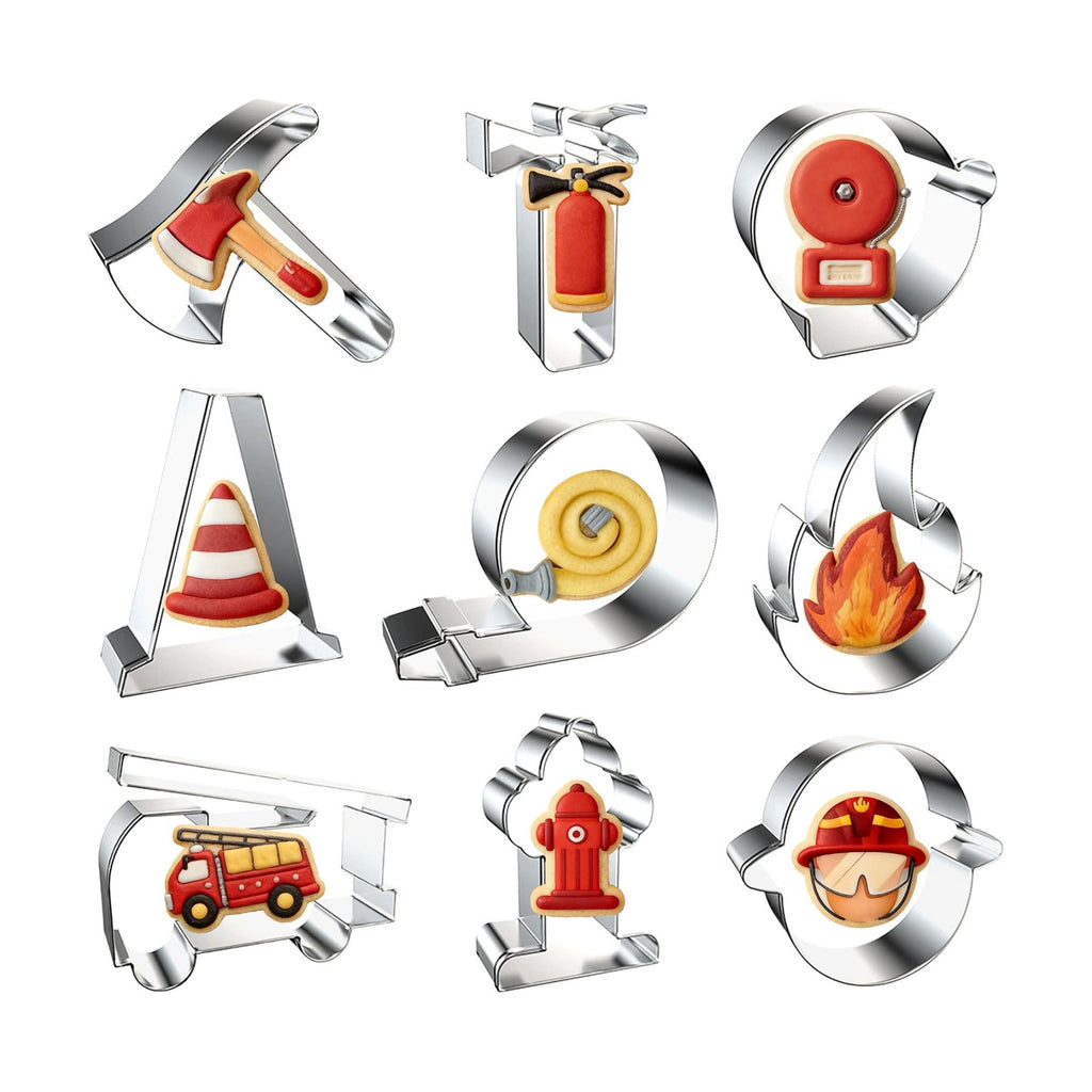 9 Firefighter Cookie Cutters Stainless Steel Fire Truck Fireman Party Molds