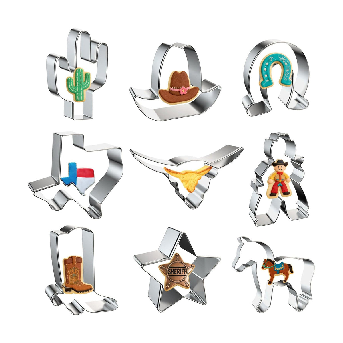 9 Cowboy Cookie Cutters Stainless Steel Western Cactus Horse Biscuit Molds