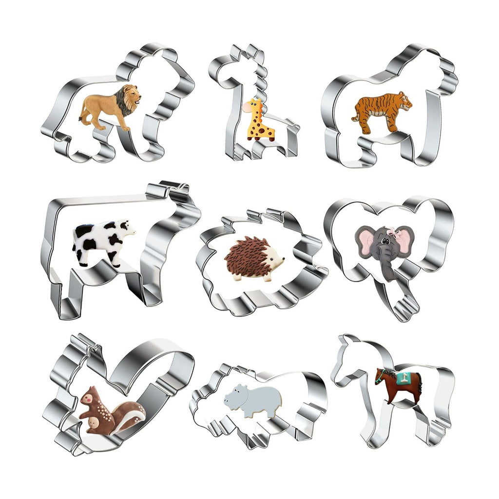 9 Pcs Animal Cookie Cutters Set Stainless Steel Lion Elephant Biscuit Molds