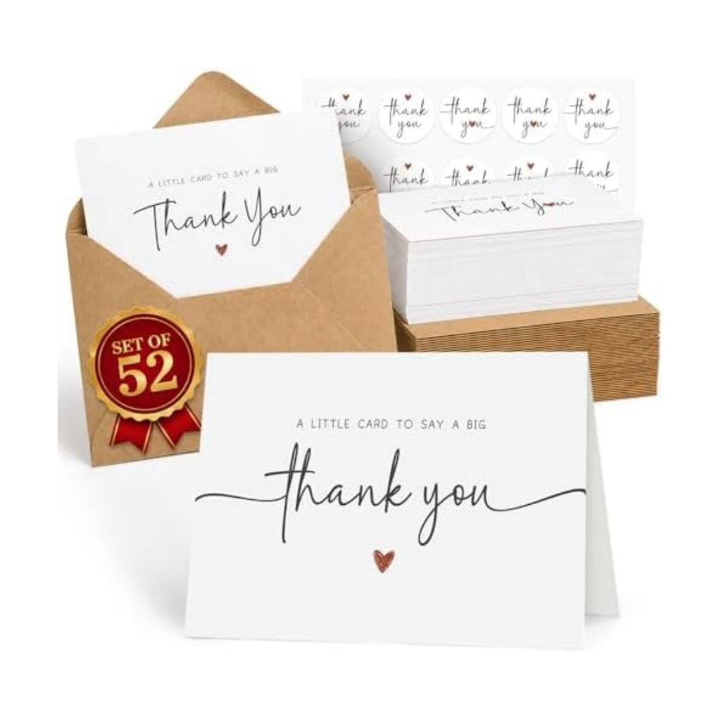UnimaxPrint 52 Thank You Cards with Envelopes & Stickers, 4 Designs 3.5"x5"