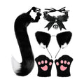 Cat Ears and Tail,Wolf Fox Ears Long Tail and Bell Lace Choker Set for Halloween,Animal Cosplay Party Costume