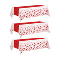 Valentine's Day Tablecloth 3-Pack, 54x108 Inch Disposable Plastic Table Covers, Red Heart Themed Decor for Romantic Party, Wedding, Anniversary, and Valentine's Day Table Decorations