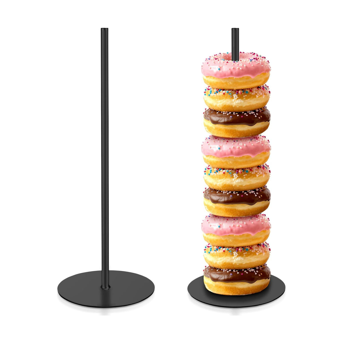 2 Pcs Metal Donut Display Stand Tower for Dessert Table, Black