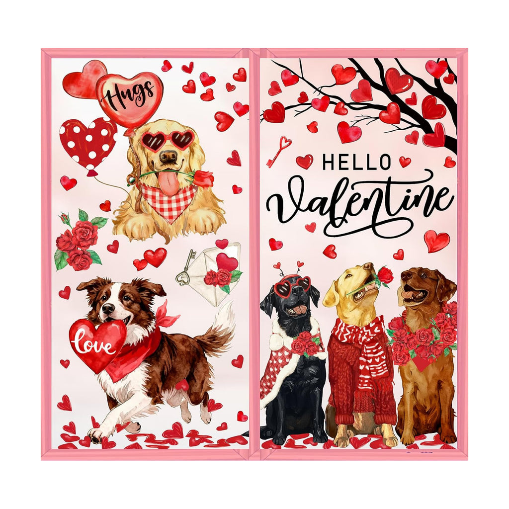 JarThenaAMCS Valentine's Day Window Clings Window Stickers Love Heart Dog Double-Sided Glass Decals for Wedding Anniversary Home Office Classroom Party Wall Decor, 9 Sheets