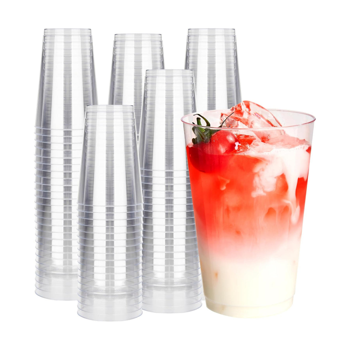 RACETOP 14 oz 200 Pack Disposable Plastic Cups, Disposable Clear Plastic Cups for Parties, Weddings, Gatherings, and Festival Events