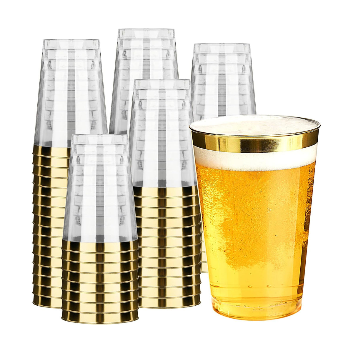 RACETOP 12 oz Disposable Plastic Cups with Gold Rim, 200 Pack