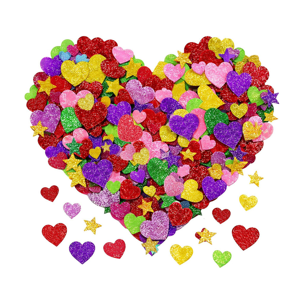 Back to School Supplies - 280 PCS Glitter Foam Reward Stickers for Kids | Self Adhesive Stars Mini Heart Shapes Stickers for Teachers Students Classroom - Arts Craft Scrapbook Supplies Party Favors
