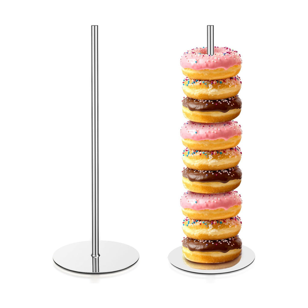 2 Pcs Metal Donut Display Stand Tower for Dessert Table, Silver