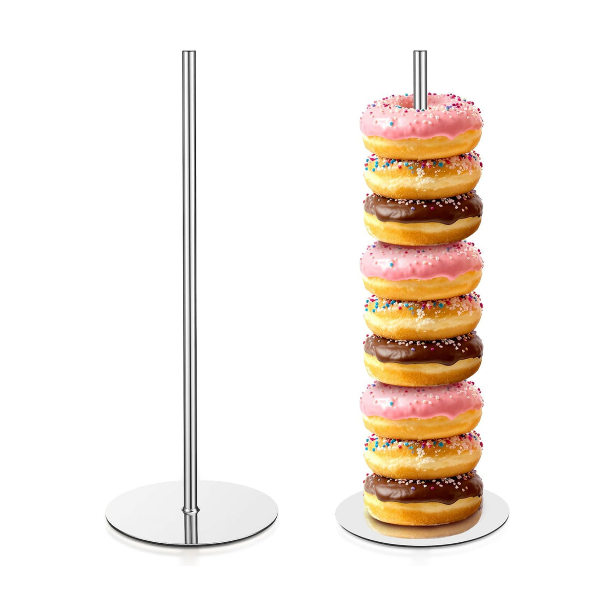 2 Pcs Metal Donut Display Stand Tower for Dessert Table, Silver