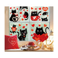 Whaline 6 Sheets Valentine' s Day Window Clings Window Decal Black Cat Red Love Heart Reusable Anti-Collision Windows Decor for Wedding Anniversary Home Party Supplies