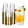 RACETOP 14 oz Disposable Plastic Cups with Gold Rim, 100 Pack