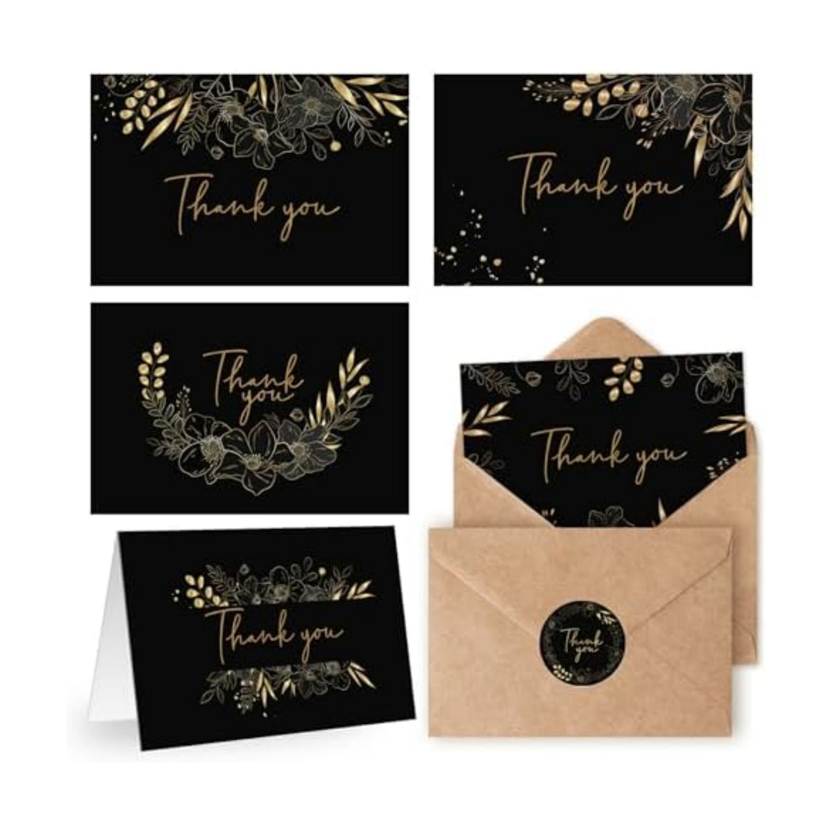 108 Pack Pre-Folded Floral Thank You Cards with Envelopes, 6 Designs