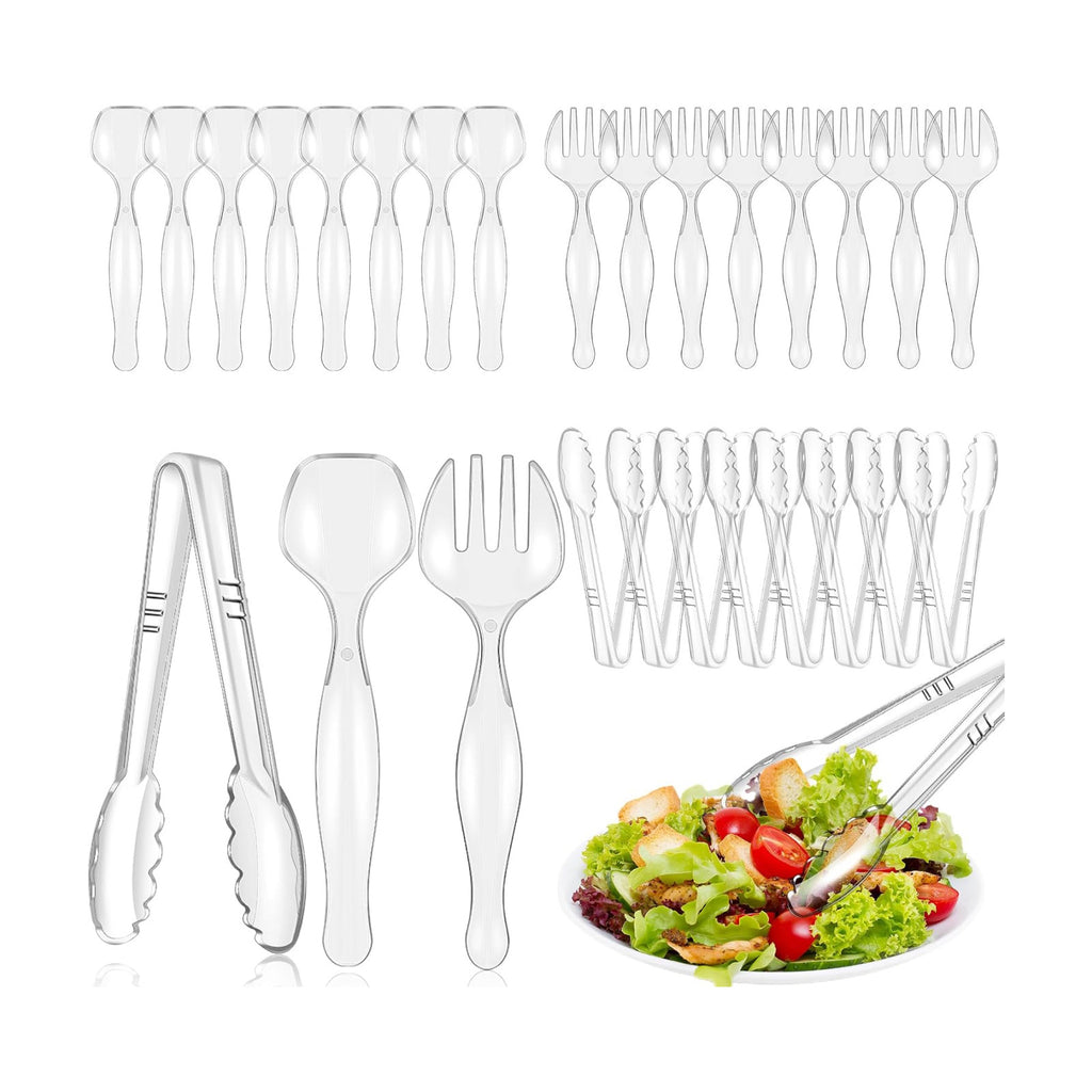 Mwellewm 24Pcs Plastic Serving Utensils Set, Disposable Spoons Tongs Forks