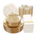 Rubtlamp 350 Pcs Gold Glitter Plastic Plates, Hammered Disposable Plates Set (50 Guests), Glitter Dinnerware Set Include 100 Plastic Plates, 150 Glitter Silverware, 50 Cups And 50 Napkins