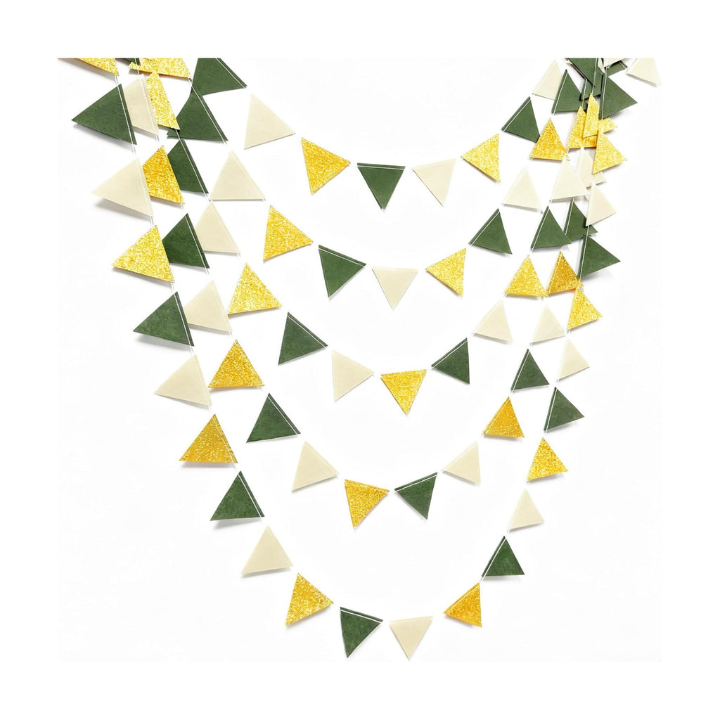 Sage Green Gold Party Decorations Oilve Green Beige Gold Glitter Felt Triangle Mini Banner Bunting Pennant Flag for Birthday Wedding Shower Jungle Woodland Safari Party Decor Supplies