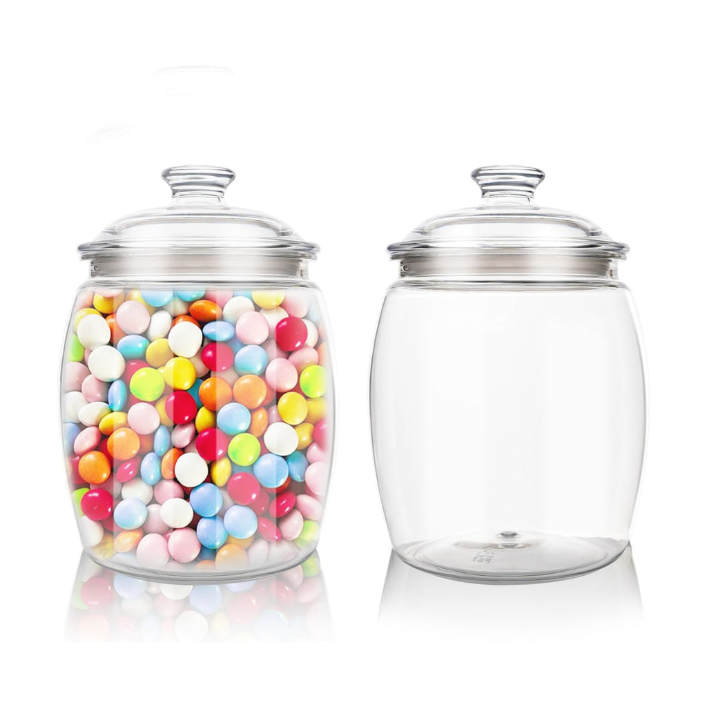 2 Pack 128 oz Candy & Cookie Jar Plastic Jars with Lids, Airtight Candy Jar Unbreakable, Decorative Kitchen Storage Jar, Clear Food Storage Canister for Pet Food