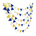 Blue Gold Beige Party Decoration Royal Gold Glitter Felt Hanging Triangle Mini Bunting Pennant Banner Flag for Birthday Wedding Shower Graduation Nautical Ahoy Achor Party Decor Supplies