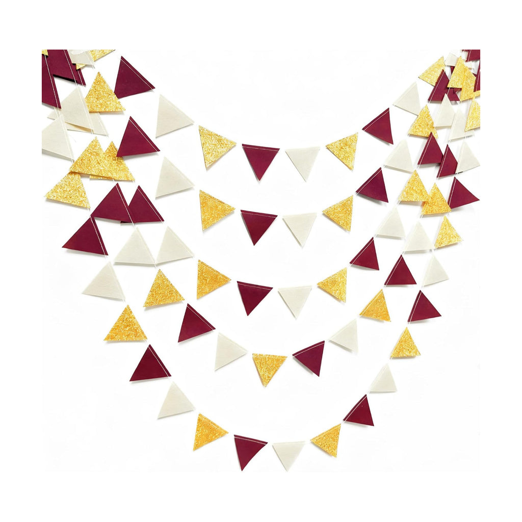Maroon Gold Party Decorations Burgundy Beige Gold Glitter Felt Hanging Triangle Mini Bunting Pennant Banner Flag for Birthday Graduation Wedding Shower Anniversary Party Decor Supplies