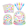 100 Pieces Valentine’s Day Party Tableware Set – Candy Heart Plates, Napkins and Forks, Love Heart Disposable Dinnerware for Valentine Classroom Party and Birthday Supplies