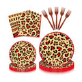 100 Pieces Leopard Print Party Tableware Set – Red Cheetah Animal Print Plates, Napkins and Forks, Disposable Dinnerware for Girls Birthday, Safari and Wild One Party Supplies