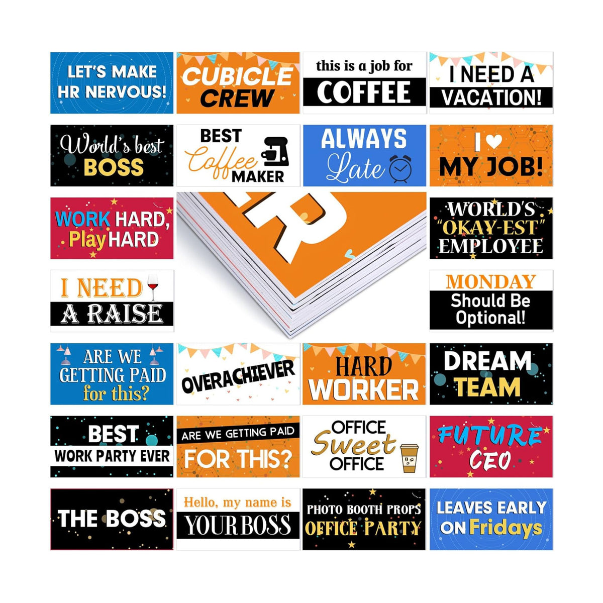 Beeveer 24 Designs Office Party Photo Booth Props Double Sided PVC Signs
