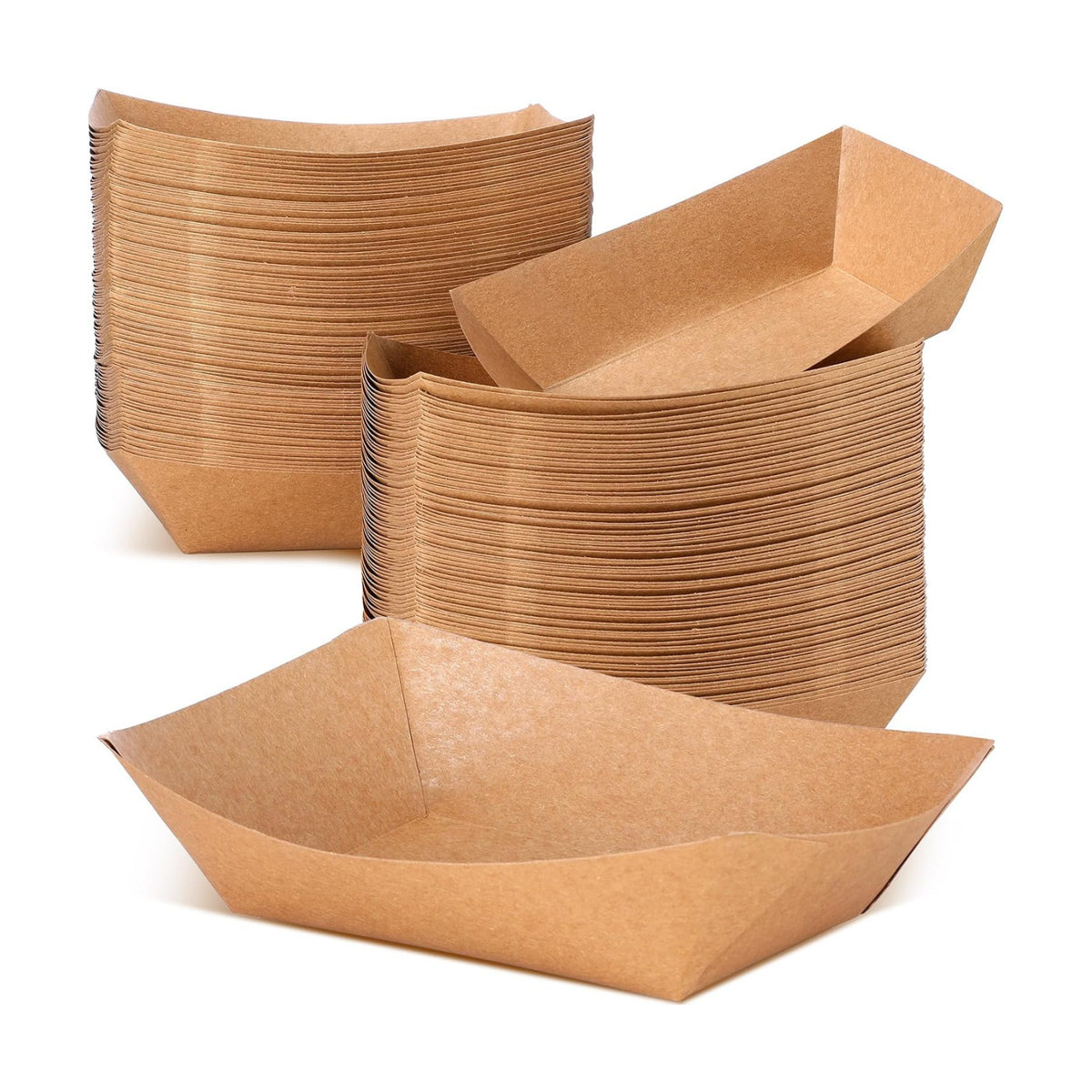 100 Pcs 5 lb Kraft Paper Food Trays Boats Bulk, Natural Wood