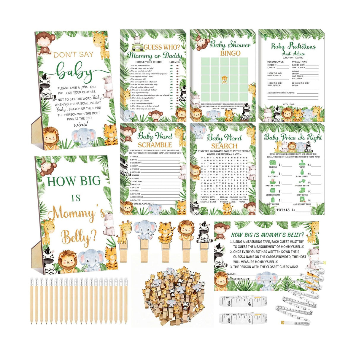 Funnymoom 426 Pcs Jungle Baby Shower Games Set, 8 Safari Animal Party