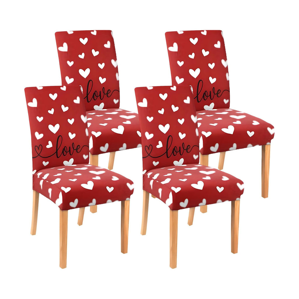 Valentines Day Chair Covers Set of 4, Valentines Decorations Stretch Removable Washable Dining Room Love Hearts Gnome Chair Protector Slipcovers Party Kitchen Home Valentine Decor (Valentine 1, 4 PCS)