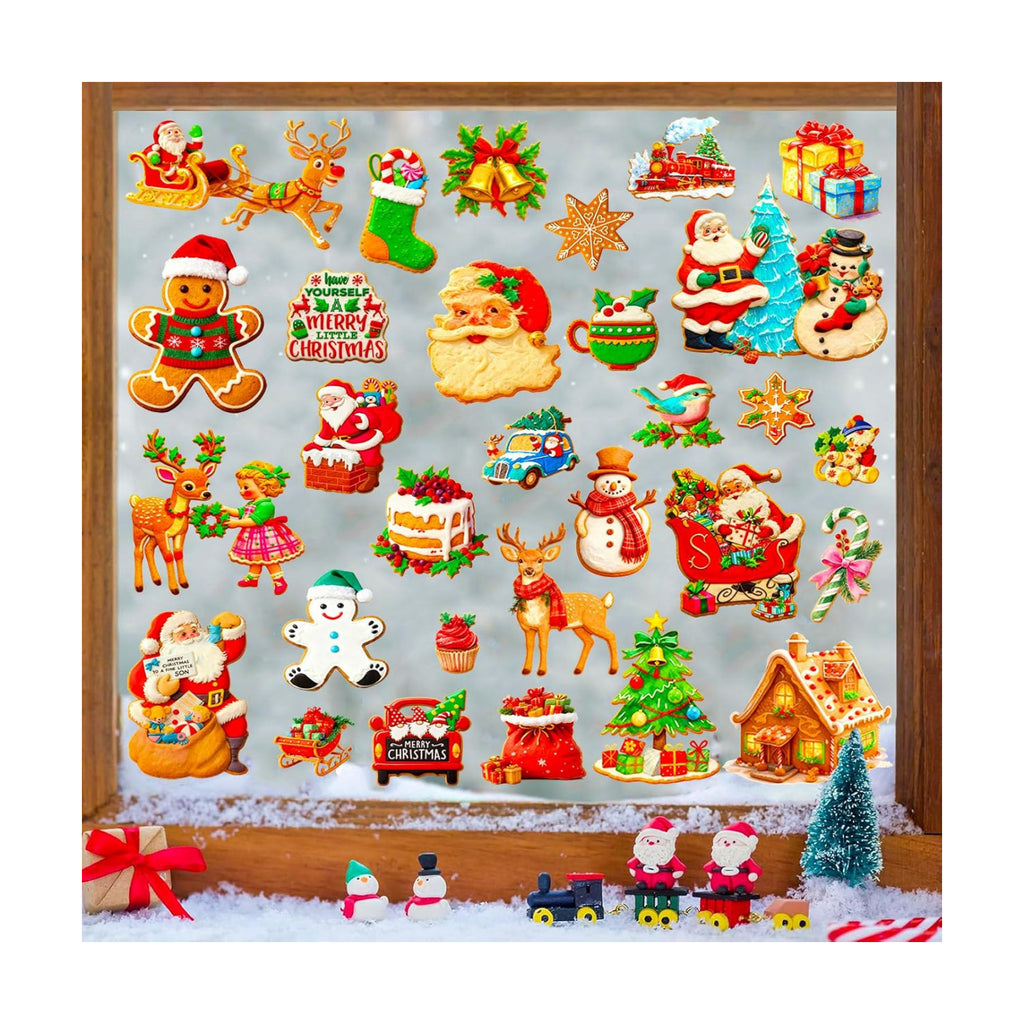 Christmas Window Clings,9 Sheets Christmas Party Window Clings Decoration, Decals for Glass Windom Indoor and Outdoor Home Decor, Santa Claus,Snowman