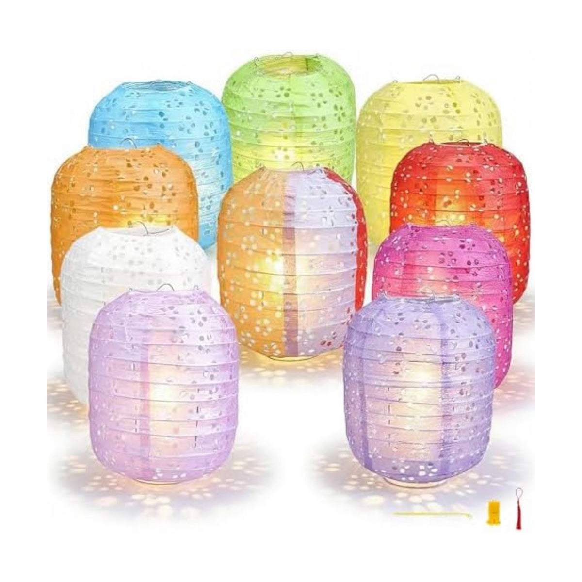 10Pack Paper Lanterns Chinese Lunar New Year Decorations 2026 Japanese Hanging Paper Lanterns with LED Lights Sticks Tassels 6.3Inch for Spring Festival Valentine's Day Wedding Asian Home Party Decor