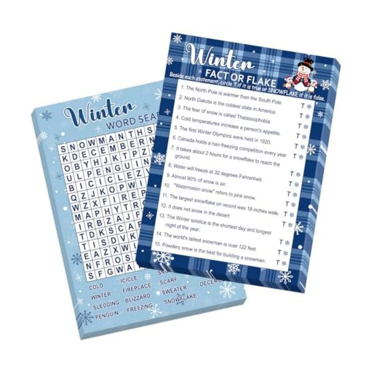COCHIE 30 Players Winter Holiday Christmas Party Games for Adults Family Office Large Groups, Word Search Game, Riddle Game, Fact or Flake Games with Answer Key (Winter Search)