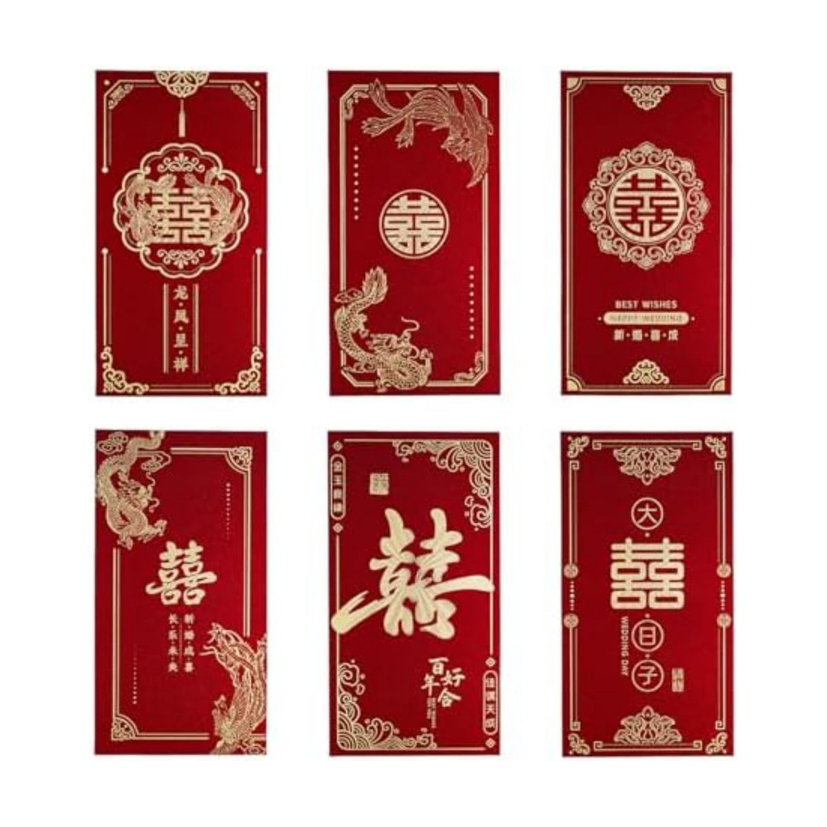 6 PCS Wedding Envelopes Chinese Red Envelope Lucky Money Packets