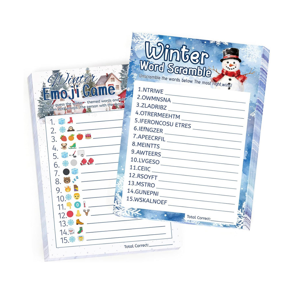 27 Pcs Winter Party Games Merry Christmas Games for Families Holiday Paper Game Cards Double Sided Printed Xmas Word Scramble Guessing Card Adult Family Large Groups Activity Supplies with Answer Key
