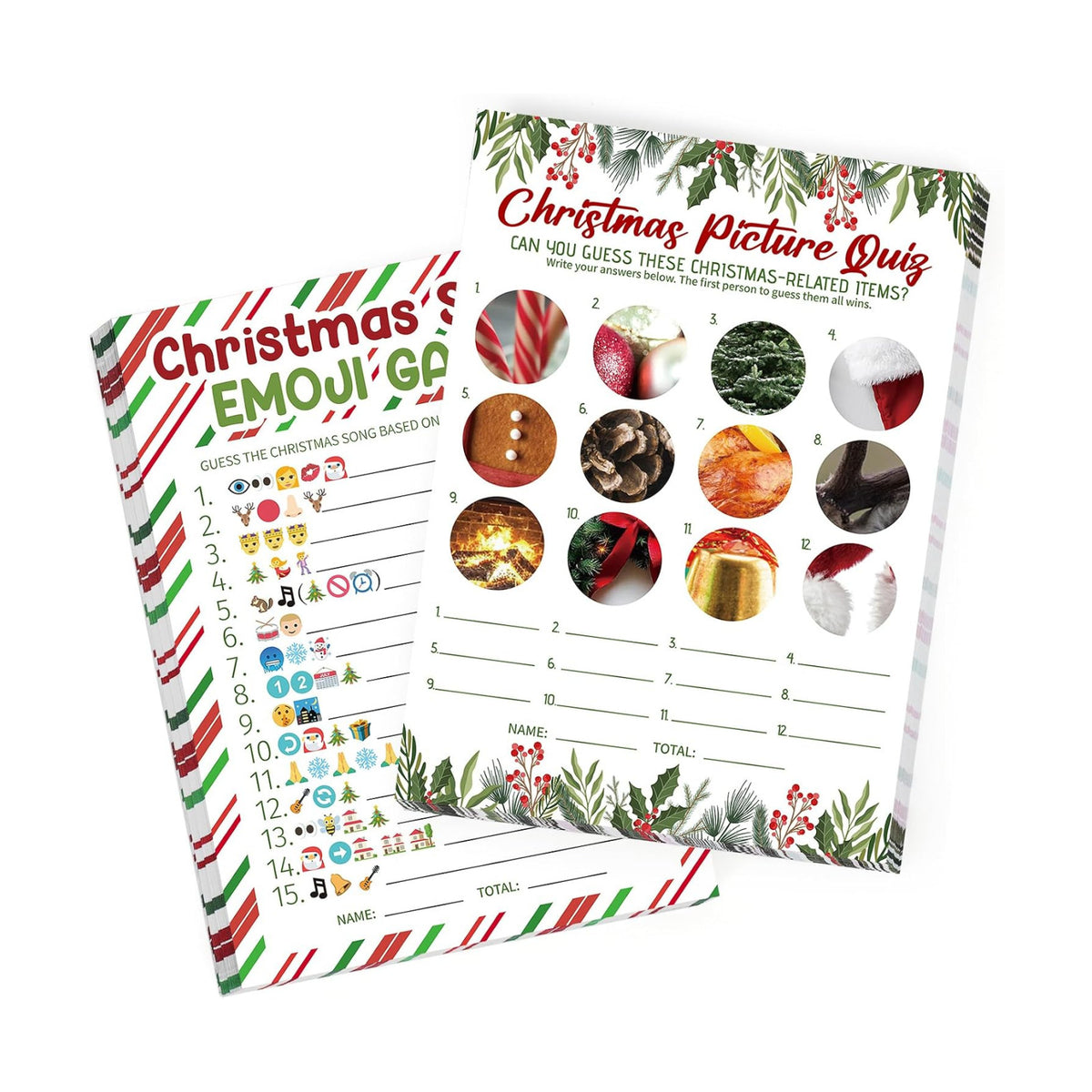 27 Pcs Christmas Games for Family Party Merry Christmas Paper Game Cards Double Sided Printed Xmas Festival Picture Quiz Guessing Songs Adults Holiday Activity Decorations Large Groups with Answer Key