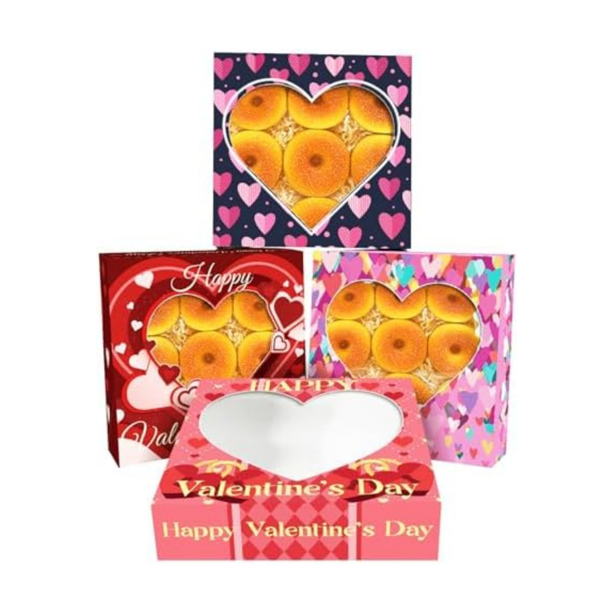 qiqee Auto-pop Up Valentine 12pcs Pie Boxes 10x10x2.5 inches Easy Assemble Macaroon Cookie Bakery Boxes with Window for Valentine's Day