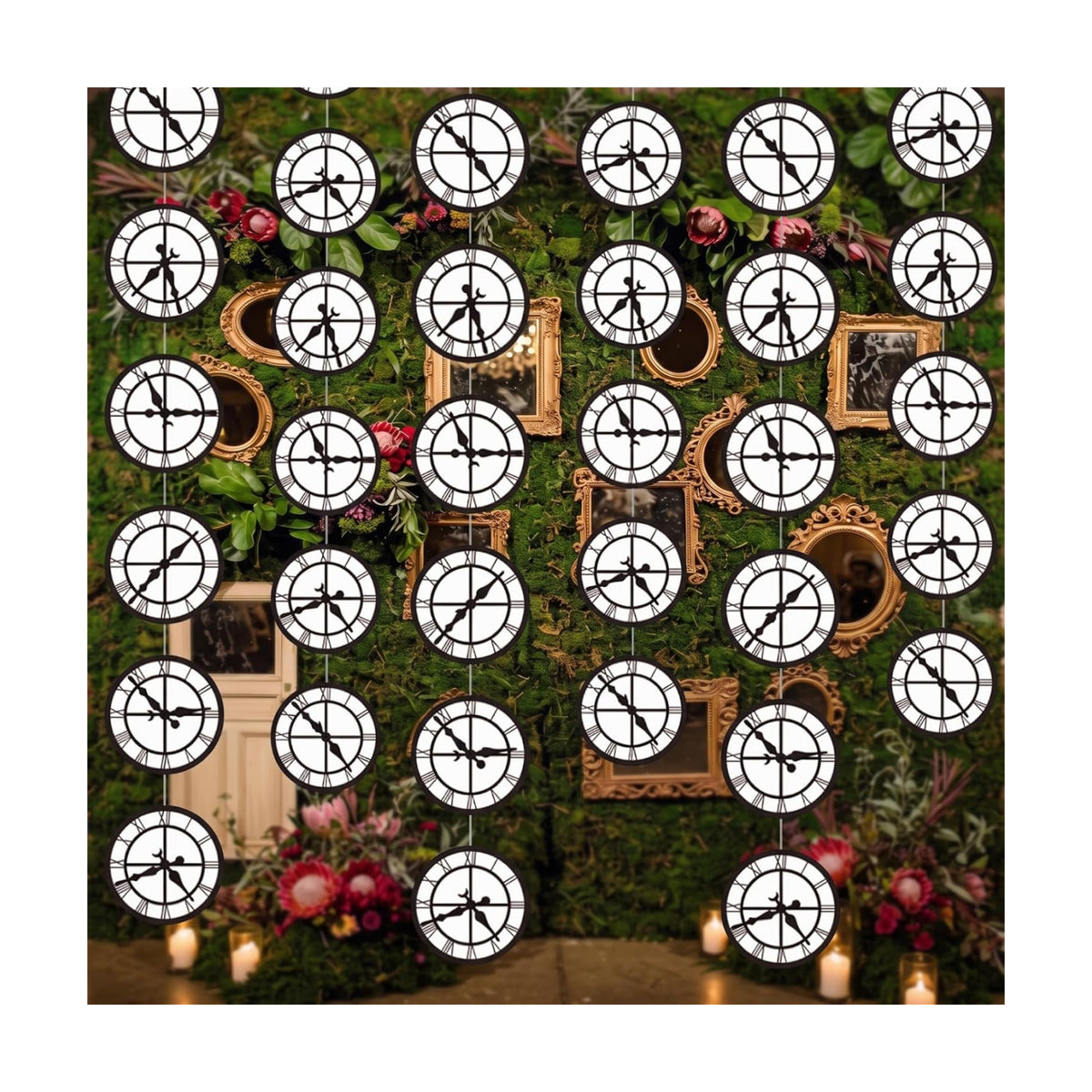 Xinnun 8 Pcs Wonderland Tea Party Decorations Fairy Curious Clock Garlands