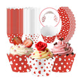 Domensi 100 Pcs Red Heart Cupcake Wrappers Rustic Cupcake Liners Red and White Baking Cups Baking Liners for Mother's Day Wedding Bridal Baby Shower Birthday Tea Party Supplies Dessert Decorations