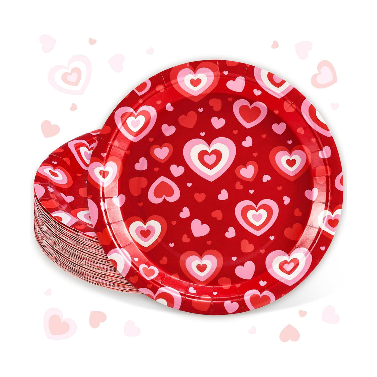 Whaline 40 Pcs Valentine's Day Heart Paper Plates Disposable Plates 9 Inch Red Love Heart Party Tableware for Wedding Anniversary Table Decor Supplies