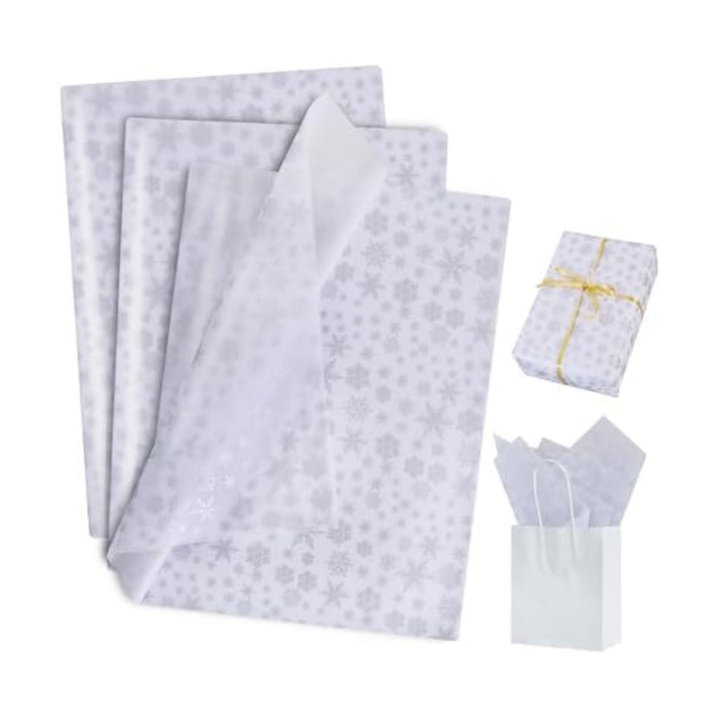 BEISHIDA Christmas Snowflake Tissue Paper Bulk，Silver and White Wrapping Tissue Paper for Gift Bags, 14 x 20 Inch Gift Wrap for Winter Christmas Party DIY Crafts Decor Holiday Flowers-50 Sheets