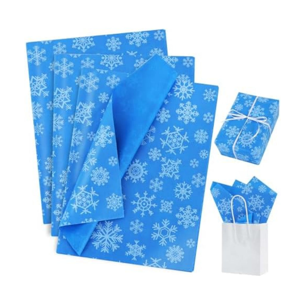 BEISHIDA Christmas Snowflake Tissue Paper Bulk，Royal Blue and White Wrapping Tissue Paper for Gift Bags, 14 x 20 Inch Gift Wrap for Winter Christmas Party DIY Crafts Decor Holiday Flowers-50 Sheets