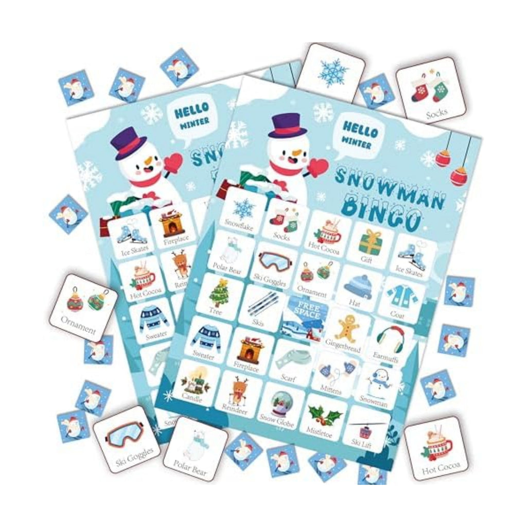 24-Person Christmas Bingo Cards, Winter Snowman Xmas Party Card Game, Christmas Bingo Game for Family Large Group Activities, Christmas Winter Holiday Party Supplies