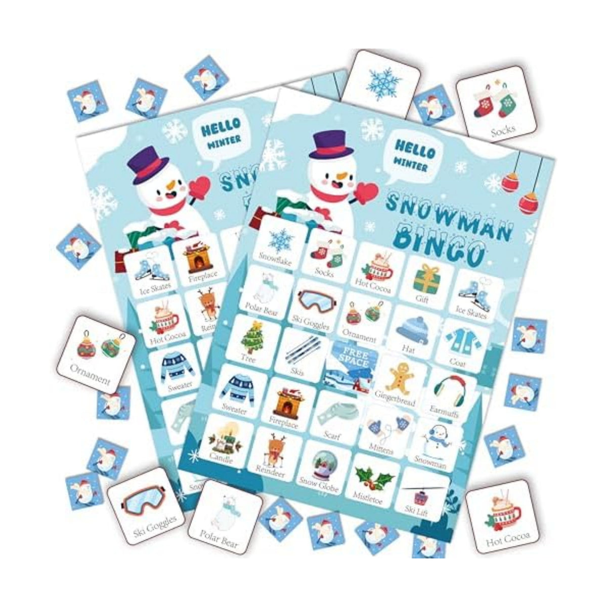 24-Person Christmas Bingo Cards, Winter Snowman Xmas Party Card Game, Christmas Bingo Game for Family Large Group Activities, Christmas Winter Holiday Party Supplies