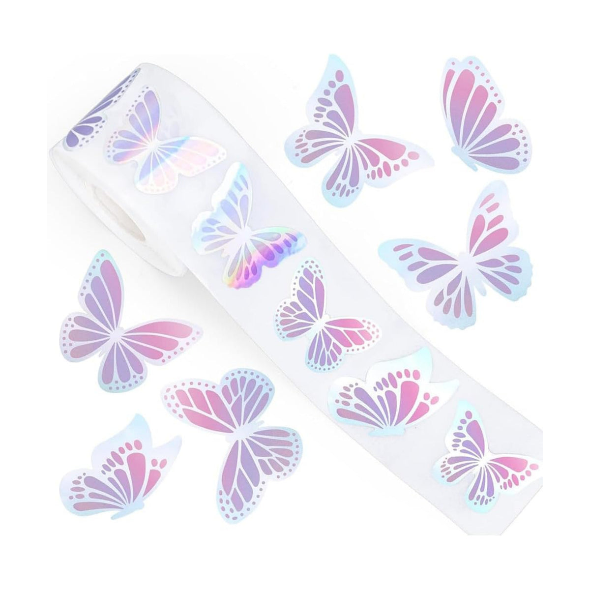 500Pcs Holographic Butterfly Stickers for Kids 1in Laser Waterproof Decals 6 Designs Dazzling Butterfly Self-Adhesive Sticker Rolls for Bottle Scrapbook Journal Envelope Decorations