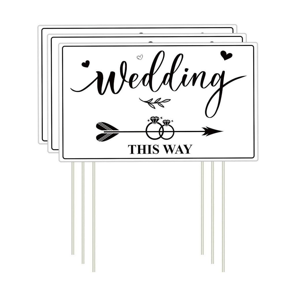 Lesnala 3 Pcs Double Sided Wedding This Way Sign with Stakes 14.2 x 8.5inch