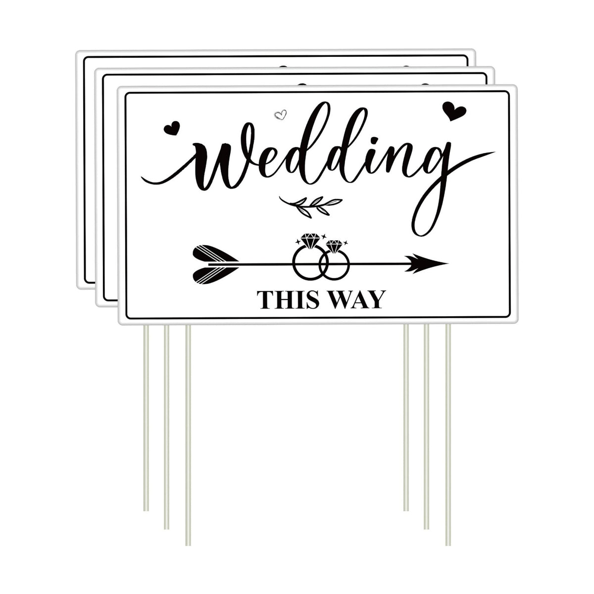 Lesnala 3 Pcs Double Sided Wedding This Way Sign with Stakes 14.2 x 8.5inch