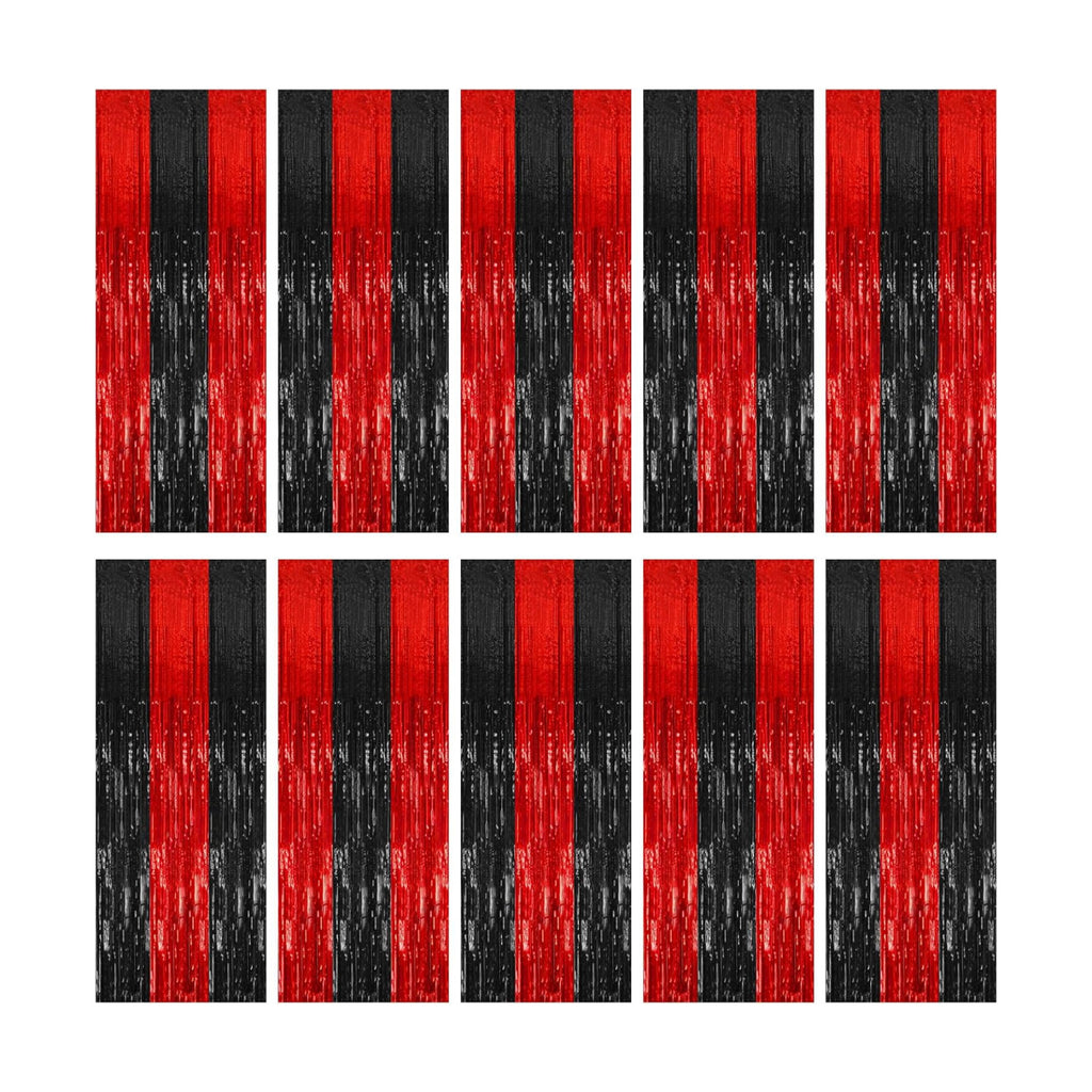 10 Pack Black and Red Backdrop Party Decorations Tinsel Curtain Halloween Party Streamer Foil Fringe Birthday Decorations Photo Booth Fancy Ball Christmas New Year Graduation Party Decor Decor