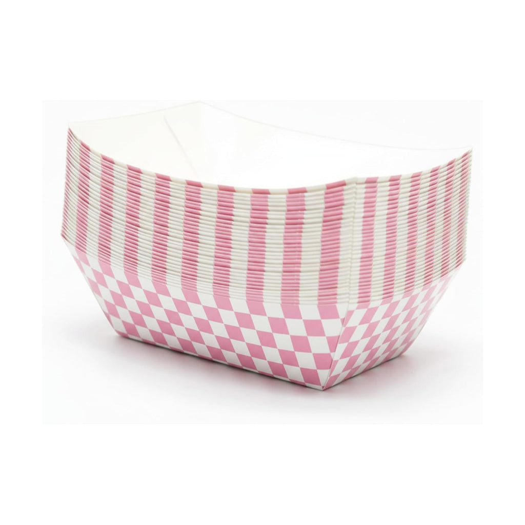 30 Pcs No Folding Required 2lb Gingham Party Supplies Disposable Paper Food Trays for Shower Wedding Tea Party Supplies Nacho Snack (Light Pink)