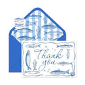 Whaline 24 Pack Sardine Thank You Cards Blue Fish Market Greeting Card with Envelope Sticker Blank Note Card for Summer Coastal Theme Birthday Baby Shower Dinner Party