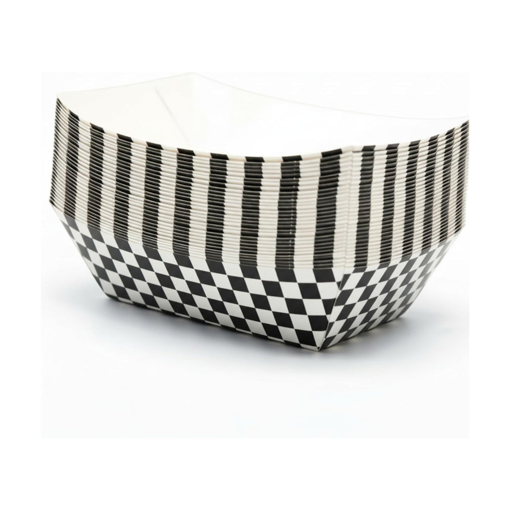 30 Pcs No Folding Required 2lb Gingham Party Supplies Disposable Paper Food Trays for Shower Wedding Tea Party Supplies Nacho Snack (Black)